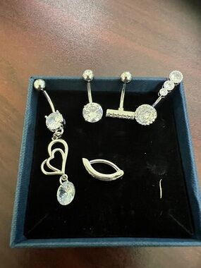 Sterling Silver Cubic Zirconia Belly Ring Set - Clear Crystal